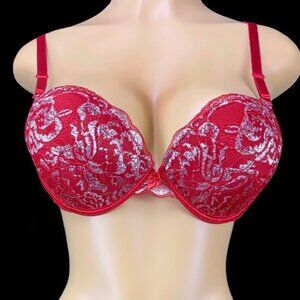 Red-Silver Push-up padding Bra